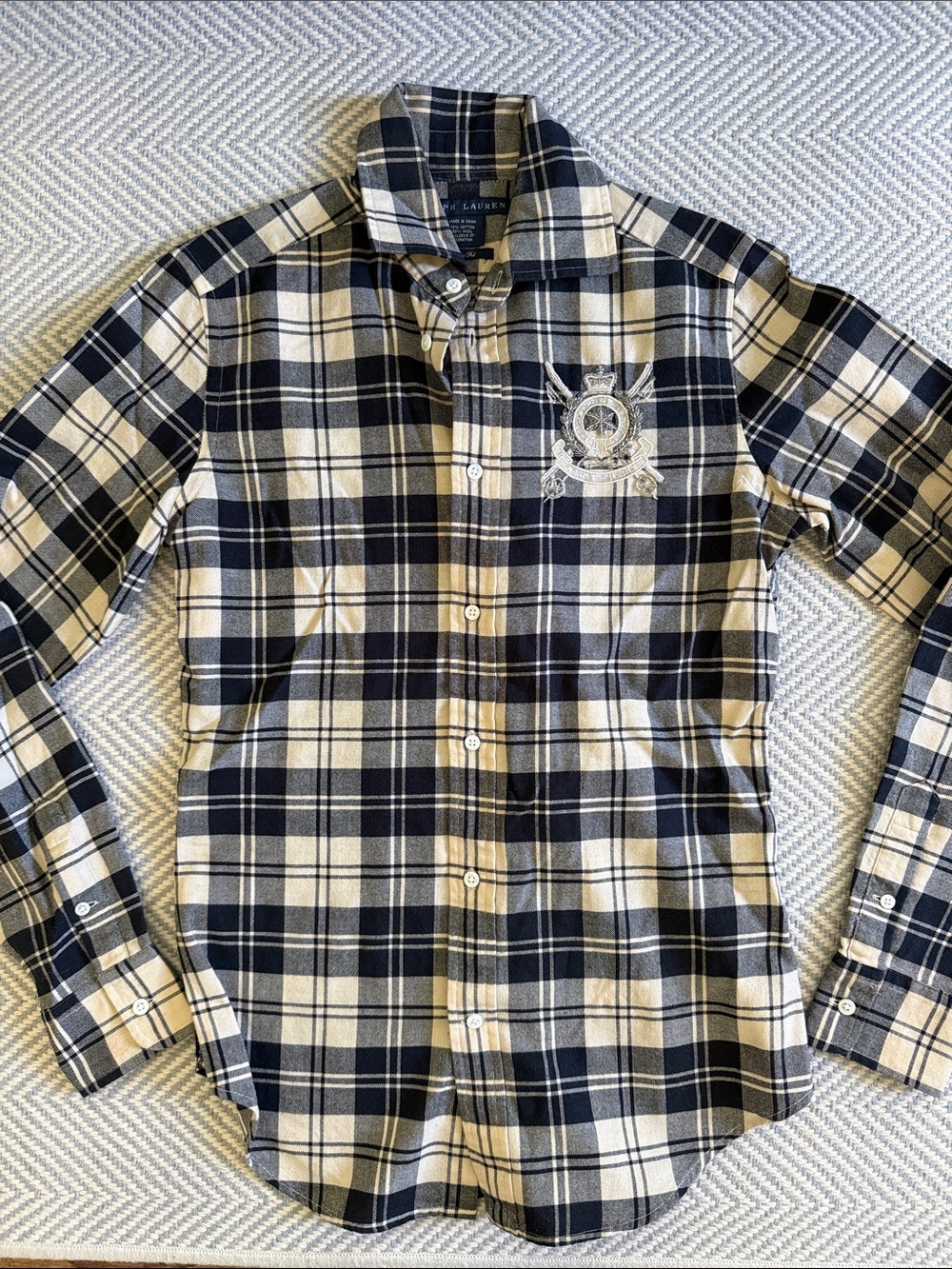 Ralph Lauren Navy and Cream Plaid Button-Down Shirt